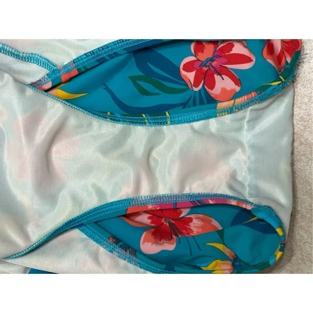 Lands’ End Floral Tummy Control One Piece Swimsuit Size 10 DD Blue Orange